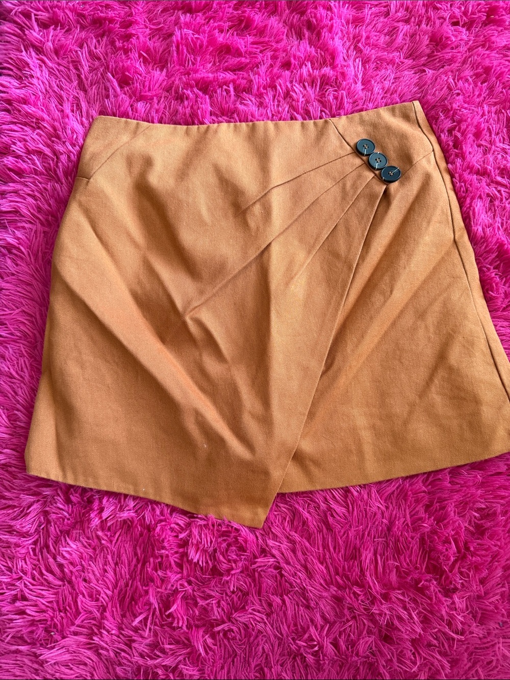Sky Tan Wrap-Style Mini Skirt with Button Detail